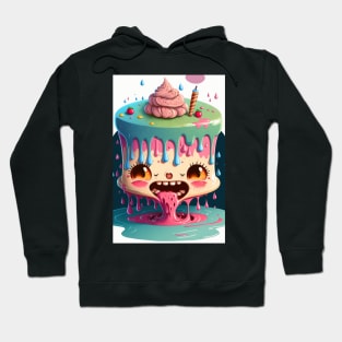 Cake Caricature - January 1st - Yearlong Psychedelic Cute Cakes Collection - Birthday Party - Delicious Dripping Paint, Bright Colors, and Big Adorable Smiles Hoodie